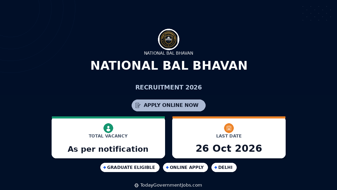 National Bal Bhavan Recruitment 2026: Apply Offline