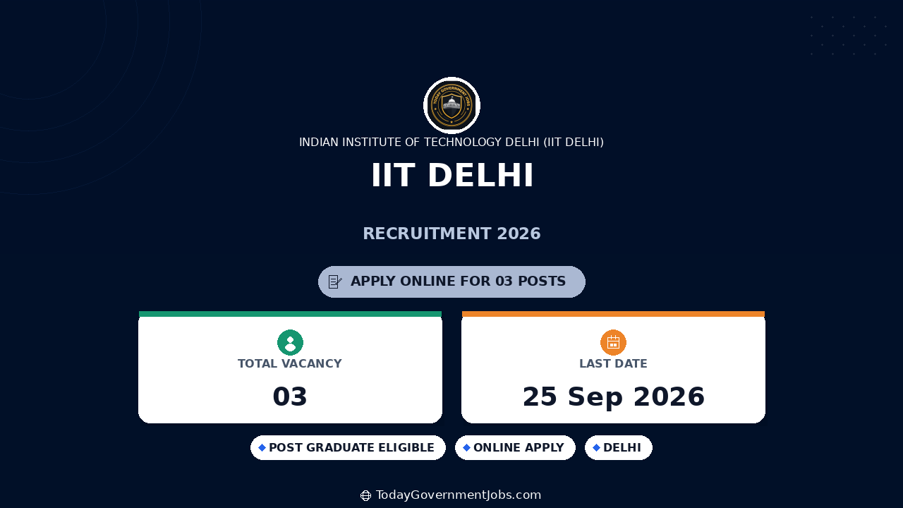 IIT Delhi Recruitment 2026: JRF & RA Jobs