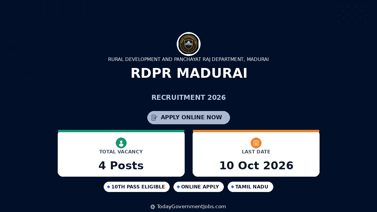 RDPR Madurai Recruitment 2026: Apply Offline