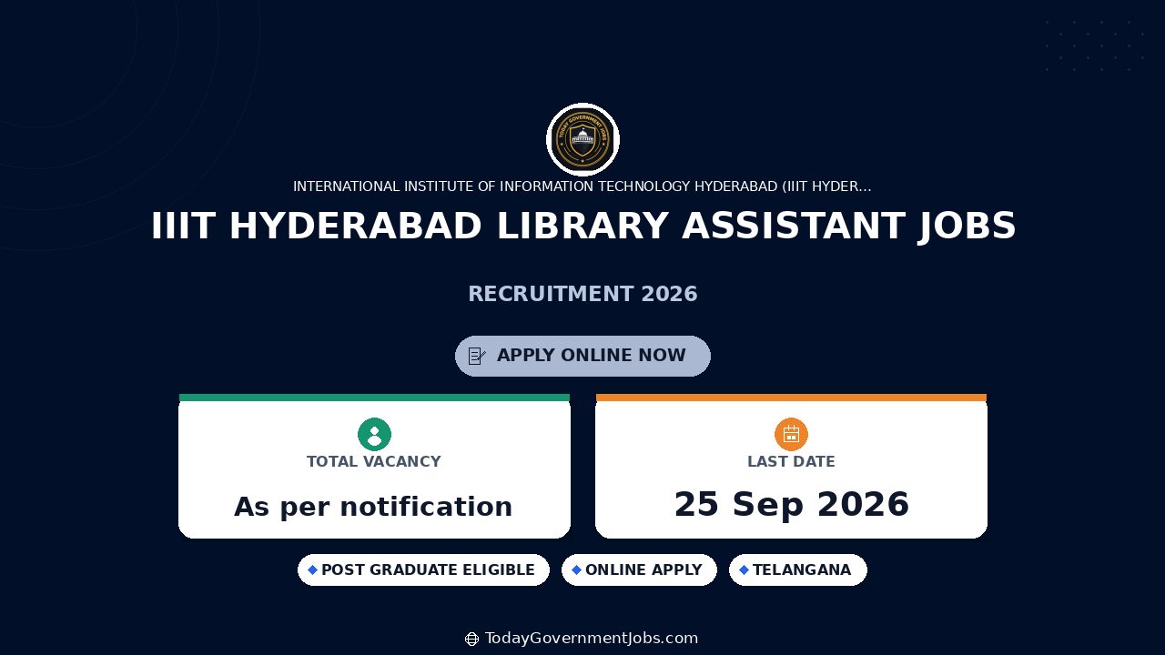 IIIT Hyderabad Library Assistant Jobs 2026