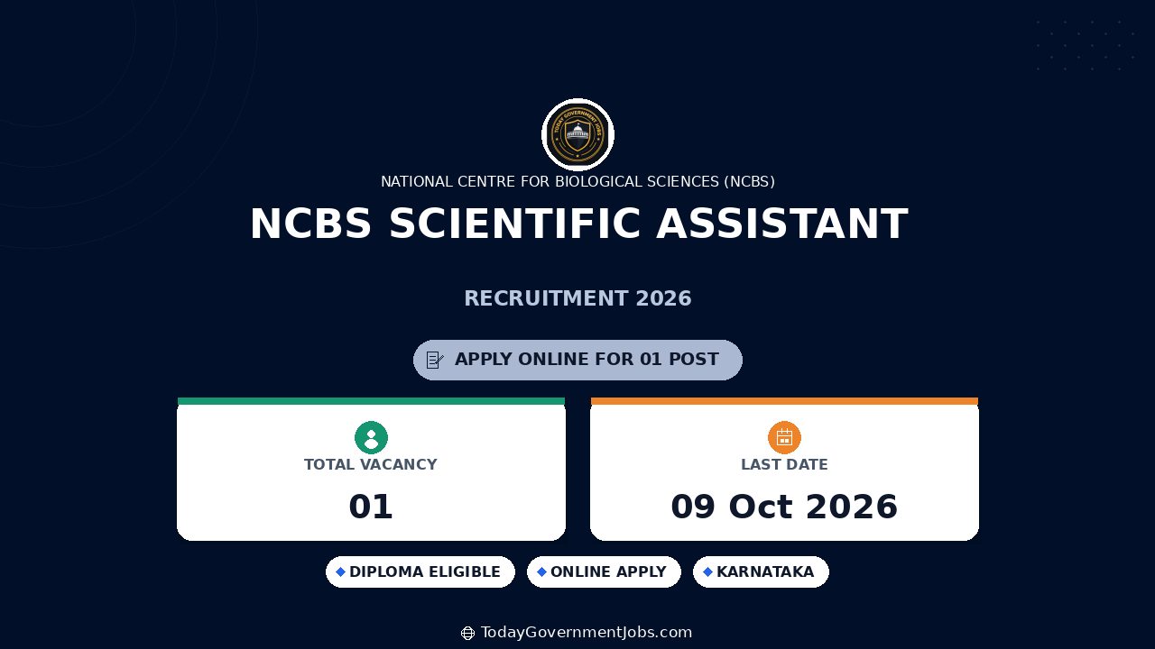 NCBS Scientific Assistant Recruitment 2026