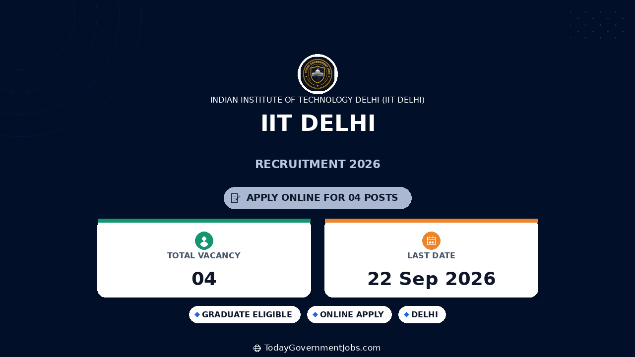 IIT Delhi Recruitment 2026: Apply Online