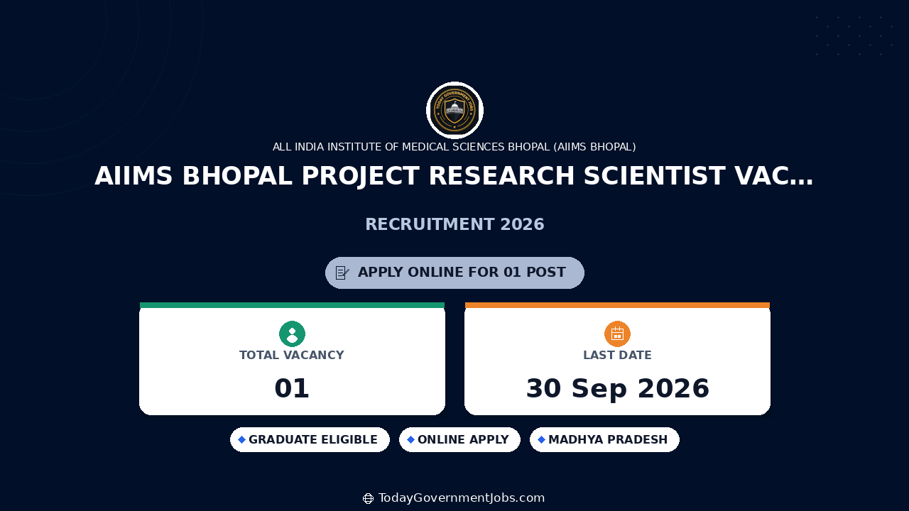 AIIMS Bhopal Project Research Scientist Vacancy 2026
