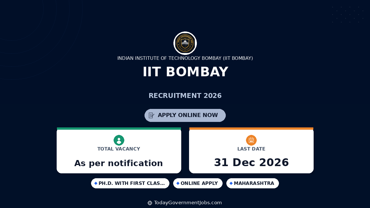 IIT Bombay Recruitment 2026: Apply for Faculty Posts