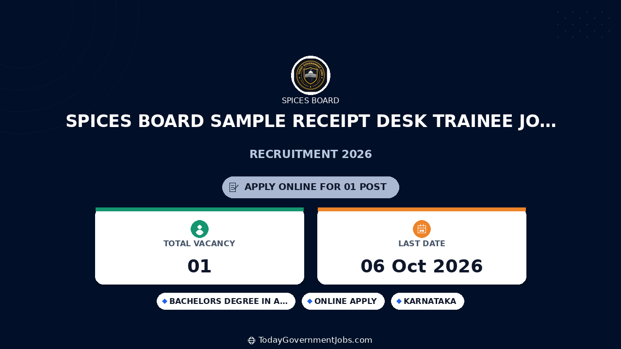 Spices Board Sample Receipt Desk Trainee Jobs 2026