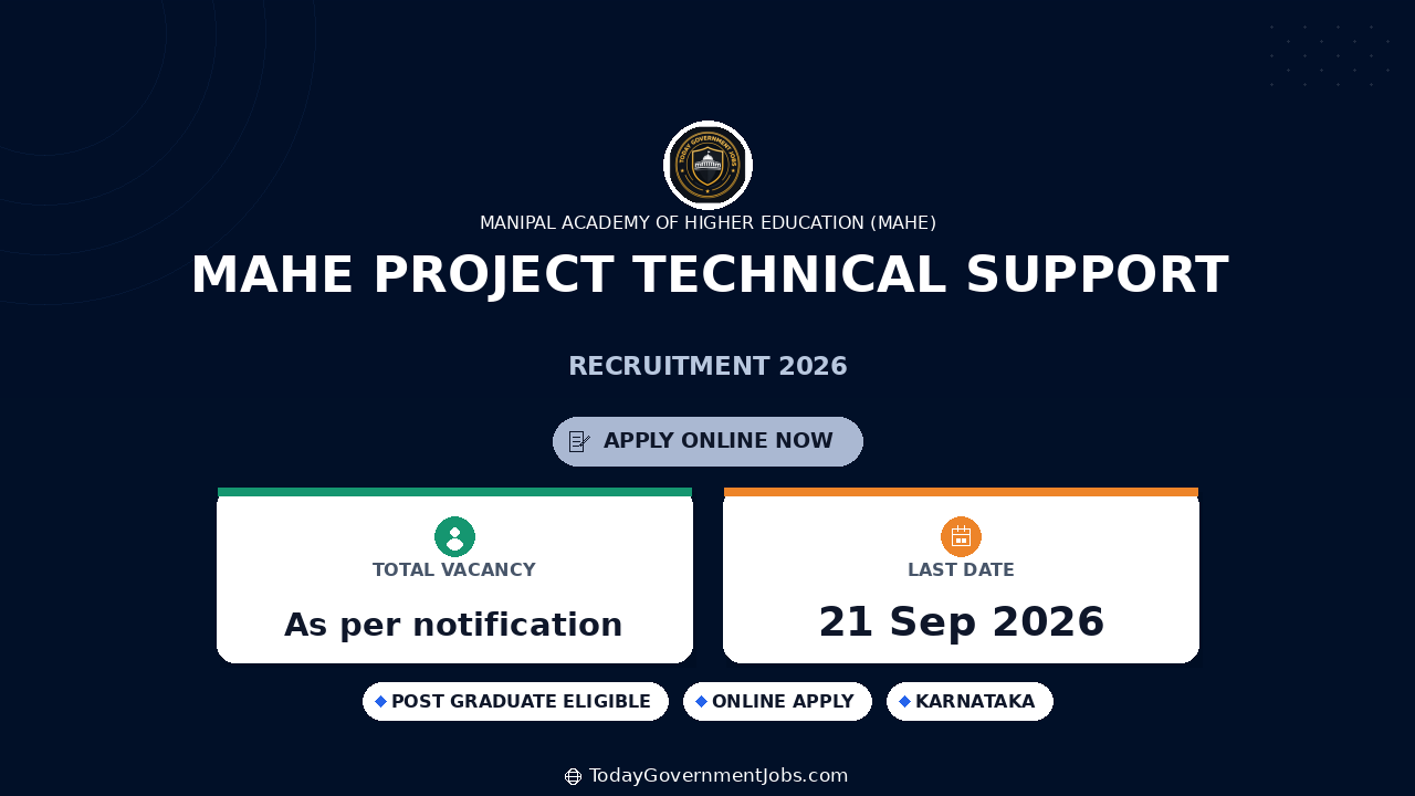 MAHE Project Technical Support Recruitment 2026