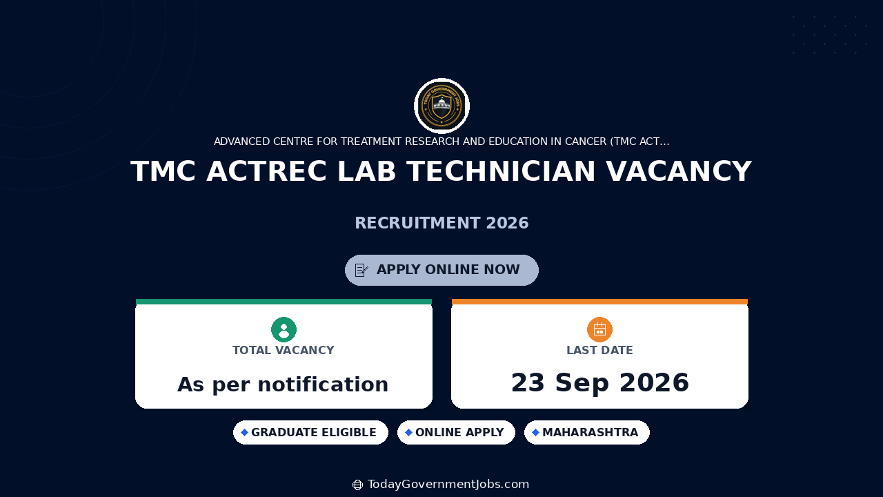 TMC ACTREC Lab Technician Vacancy 2026 | Apply