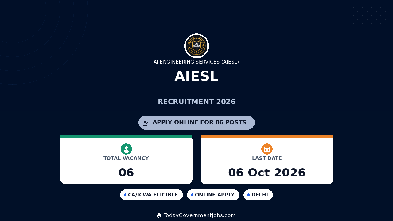 AIESL Recruitment 2026: Finance Jobs - Apply Offline