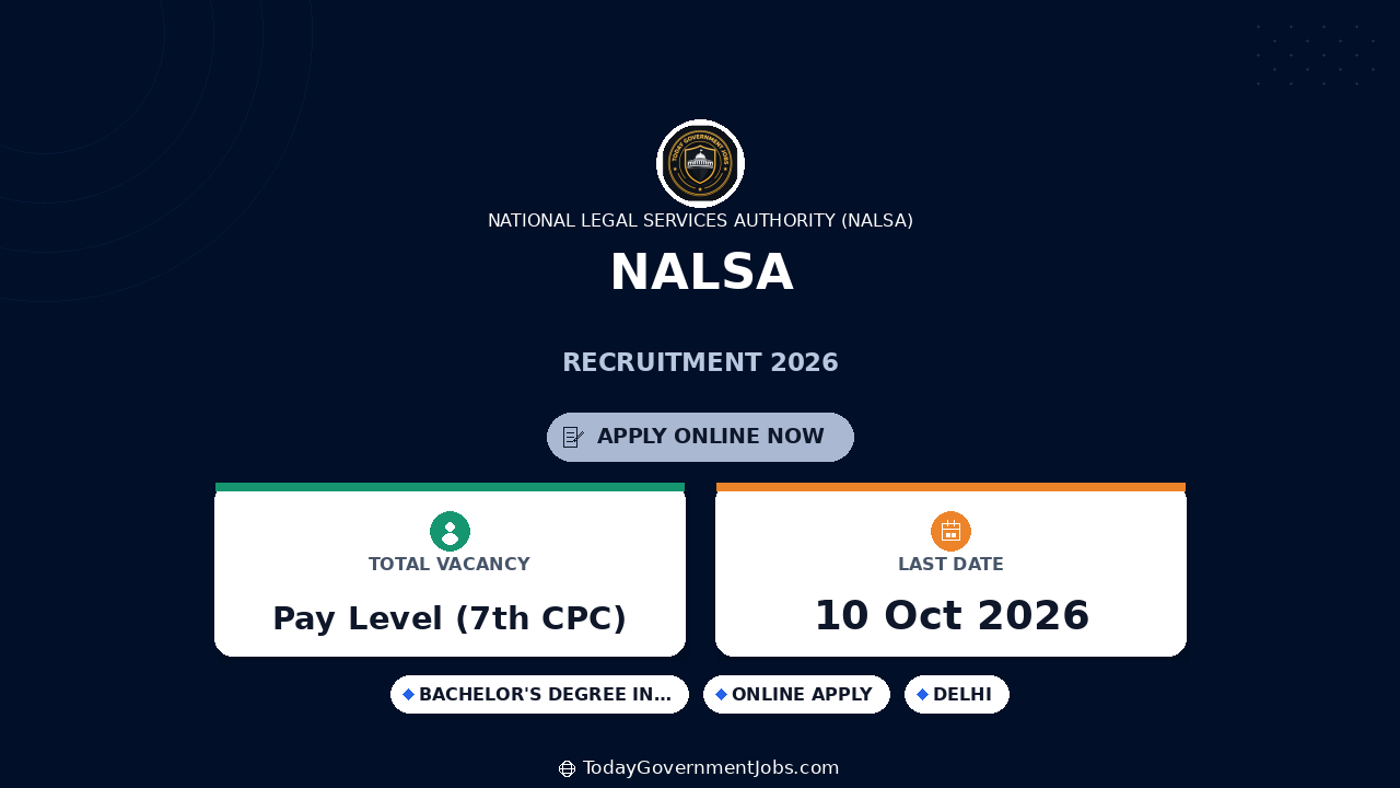 NALSA Recruitment 2026: 12 Posts for Deputation
