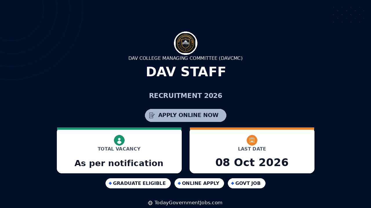 DAV Staff Recruitment 2026: Apply Online